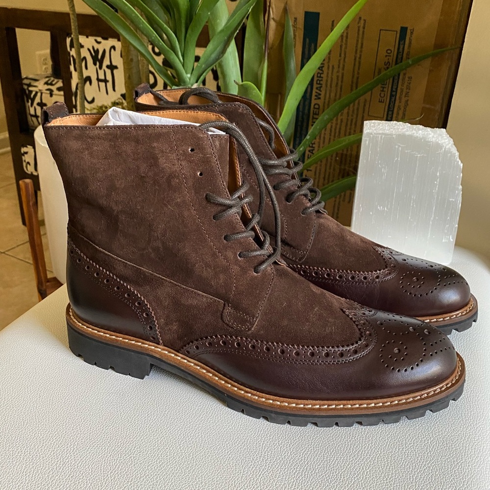 MASSIMO MATTEO Mixed Media Wingtip Suede Hiker Boots Size 11